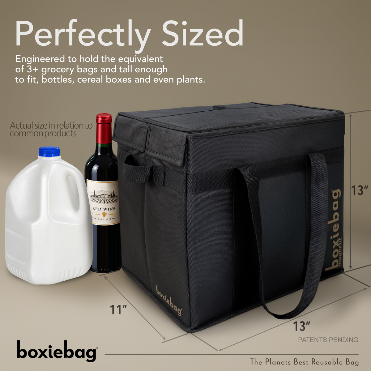 Boxiebag Black dimensions: 13 inches wide, 13 inches high, 11 inches deep