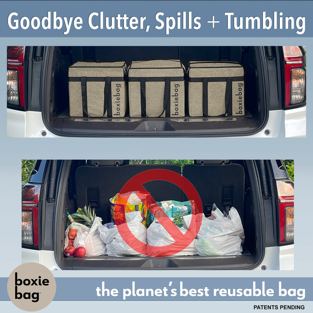 One Boxiebag compared with the single-use plastic bags it replaces